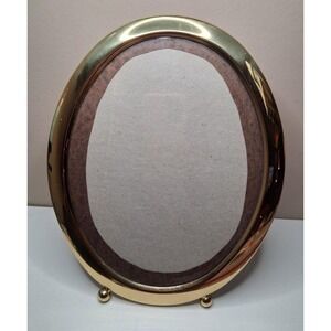 Vintage Gold Tone Oval Picture Frame Korea Tabletop Easel Wall Hanging 9.5 x 7.2